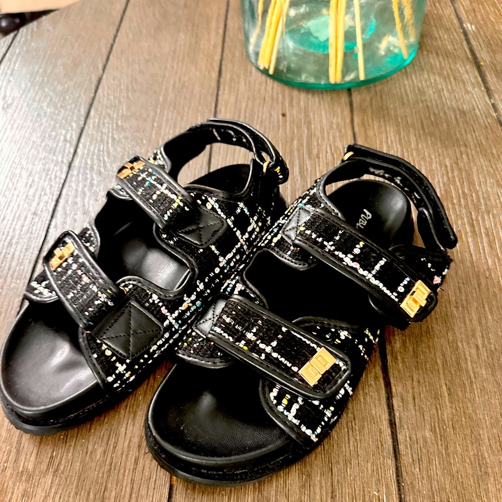 Black three-strap sandal